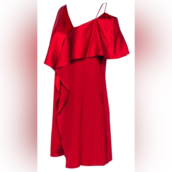 Diane Von Furstenberg Red Draped Dress W/ Flounce & Asymmetrical Shoulders/S-0 - Picture 3 of 4